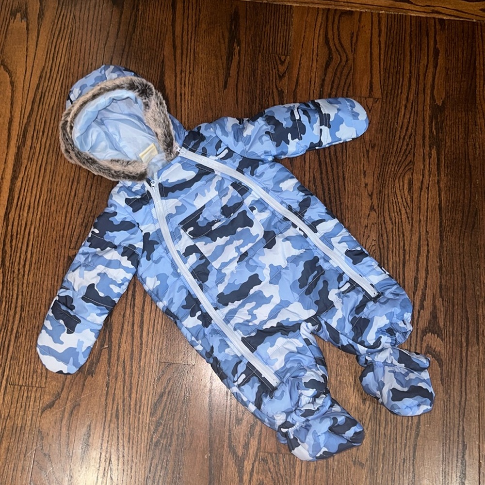 Baby Boys Camouflage Faux Fur Trim Snowsuit